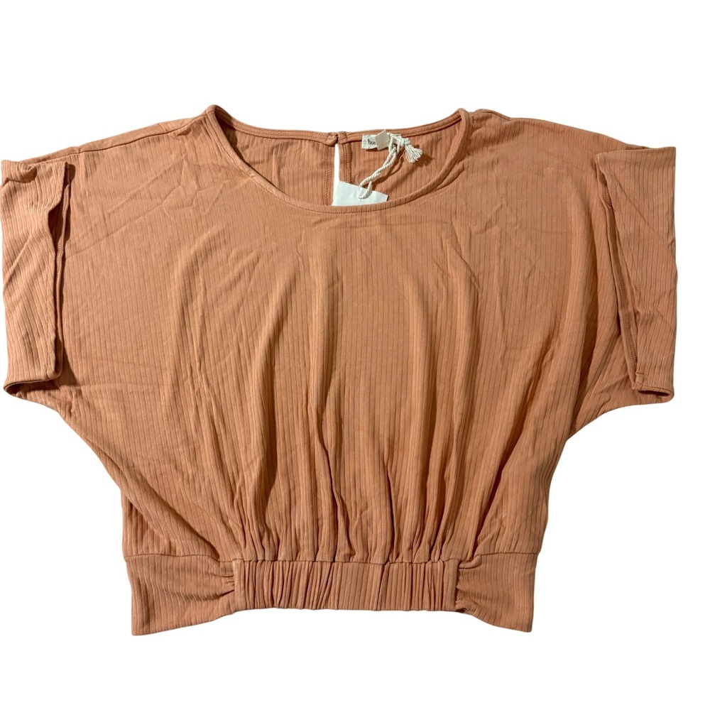 Hem & Thread Ribbed Batwing Crop Top Terracotta Peach Medium NWT 32145
